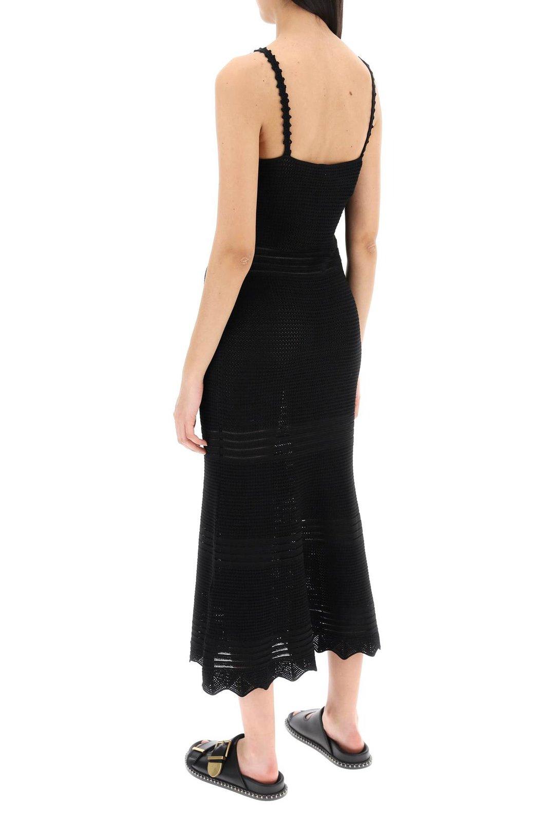 Shop Self-portrait Crochet V-neck Midi Dress In Black