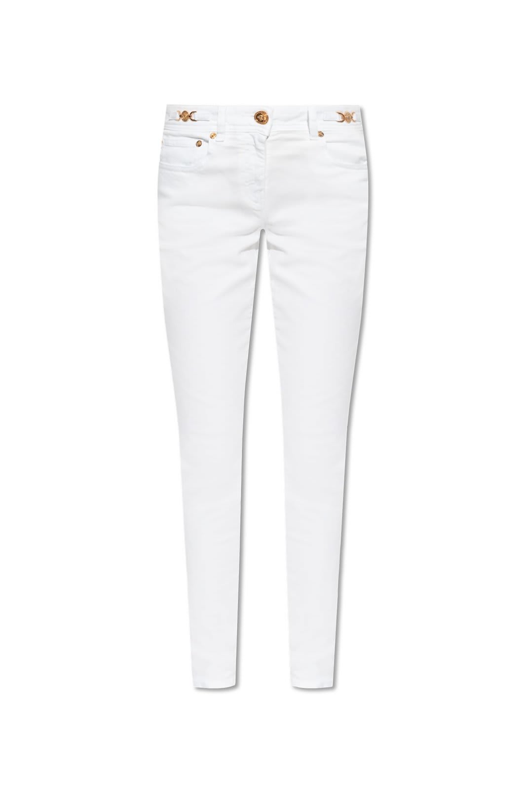 Shop Versace Medusa-plaque Logo-patch Skinny Jeans In White