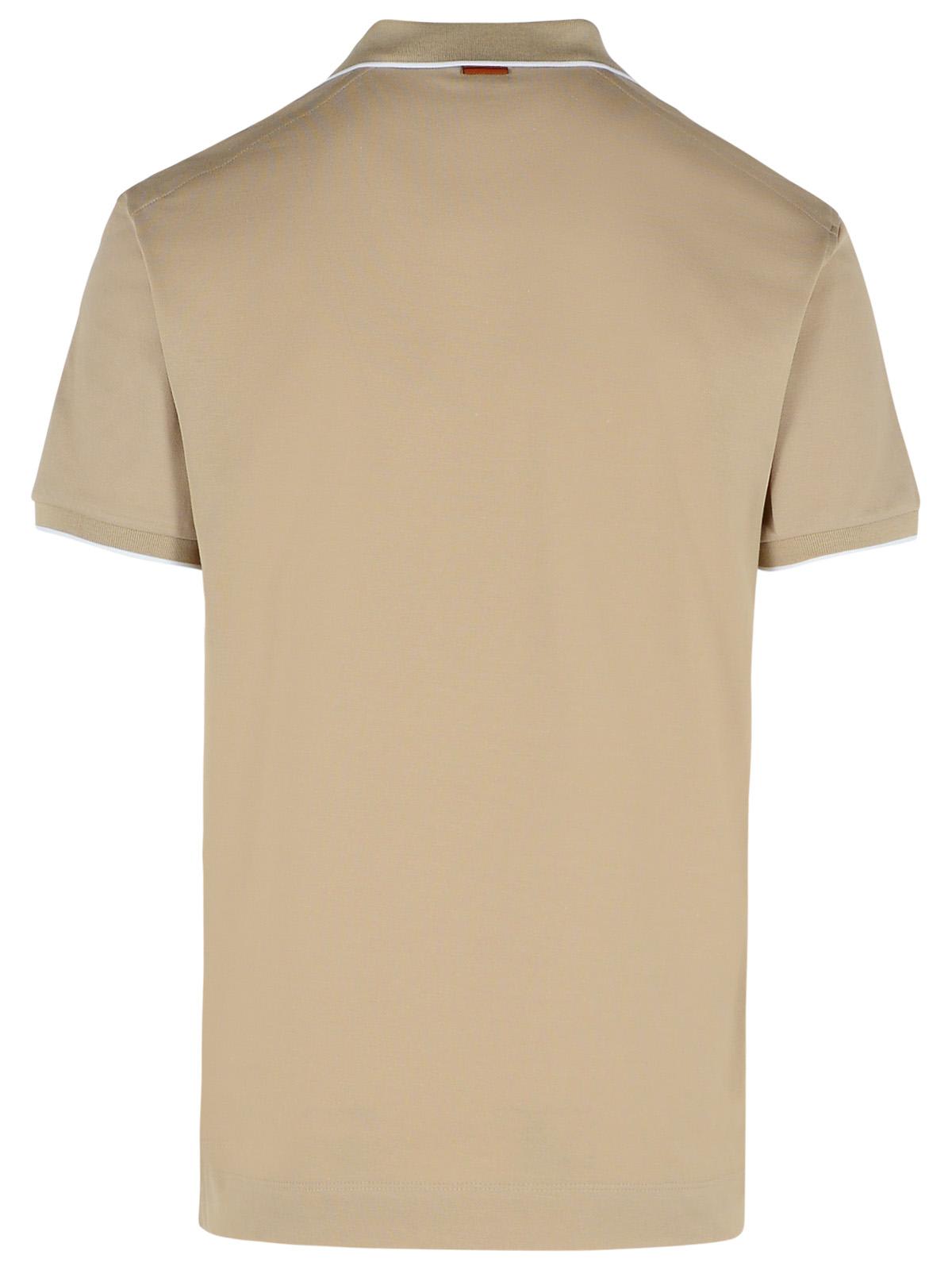 Shop Zegna Beige Cotton Polo Shirt