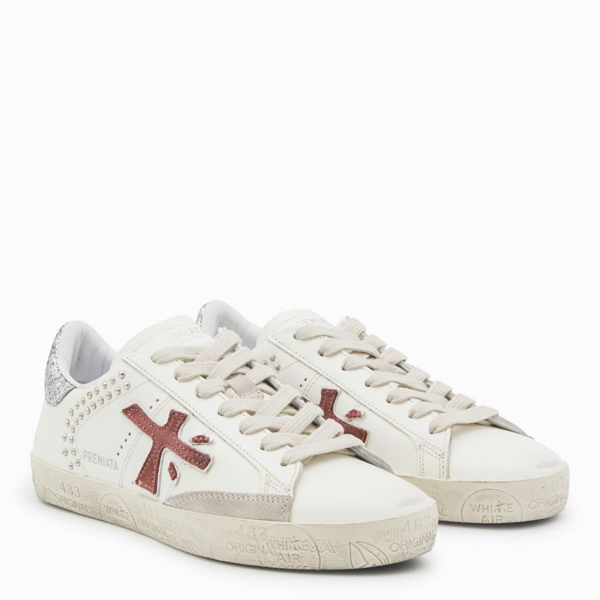 Premiata White And Red Leather Sneakers In White