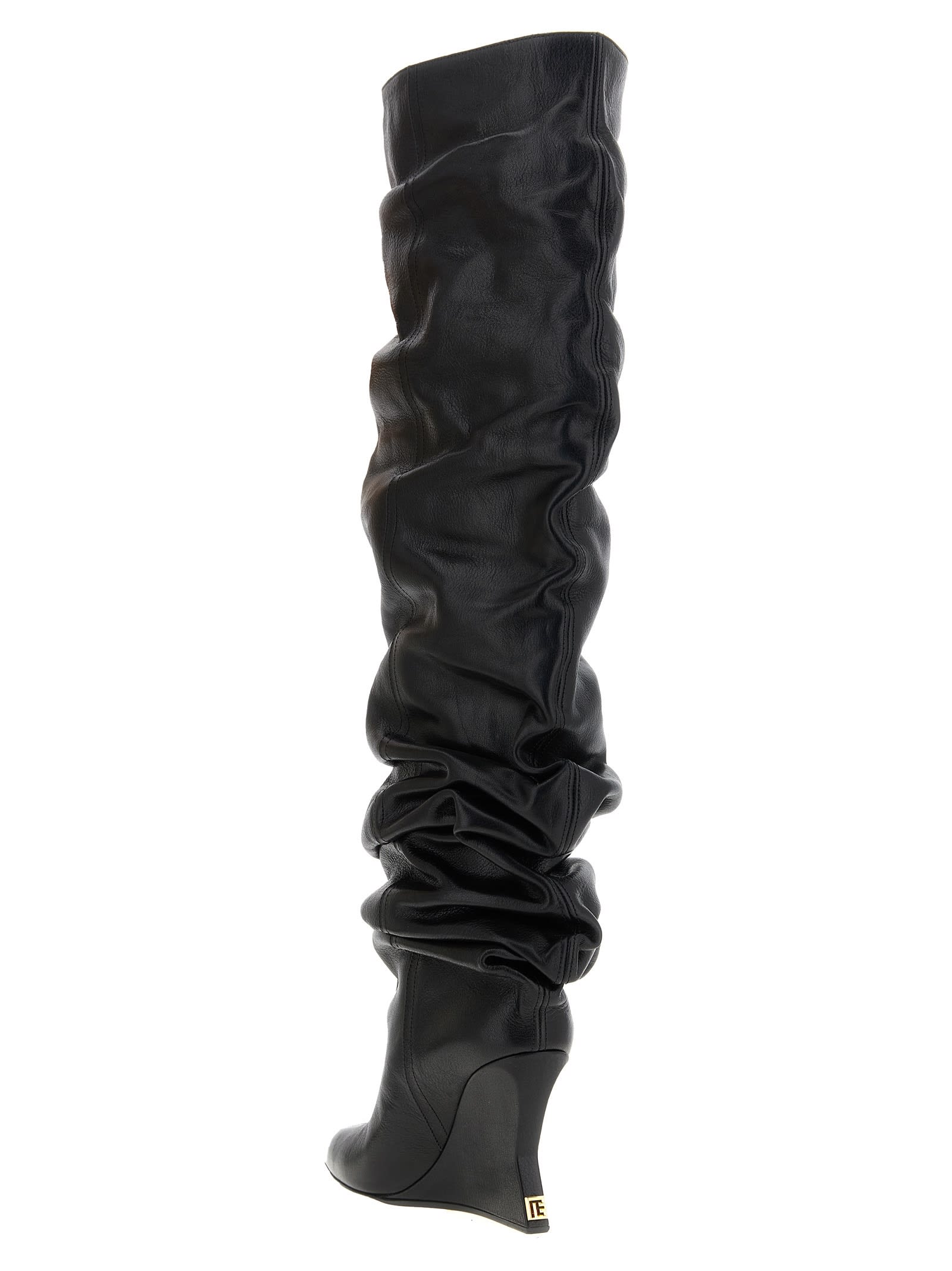 Balmain 95mm Calfskin Wedge Over-the-knee Boots In Black