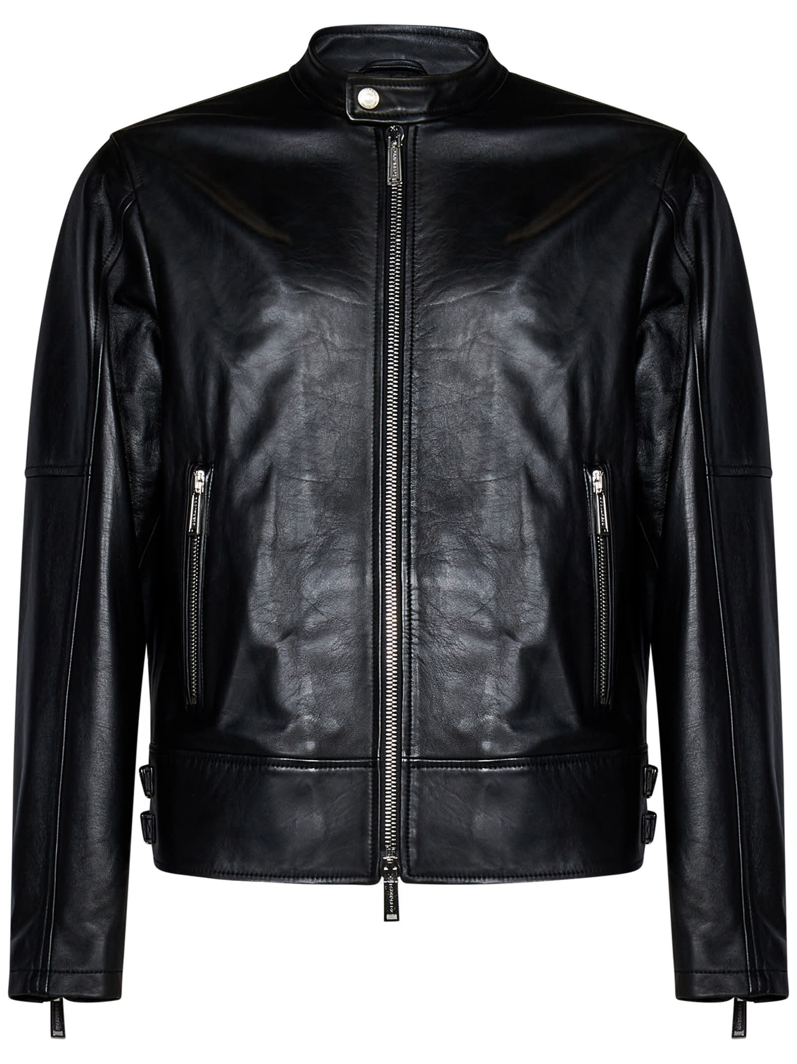 Shop Dsquared2 Leather Biker Jacket In Nero