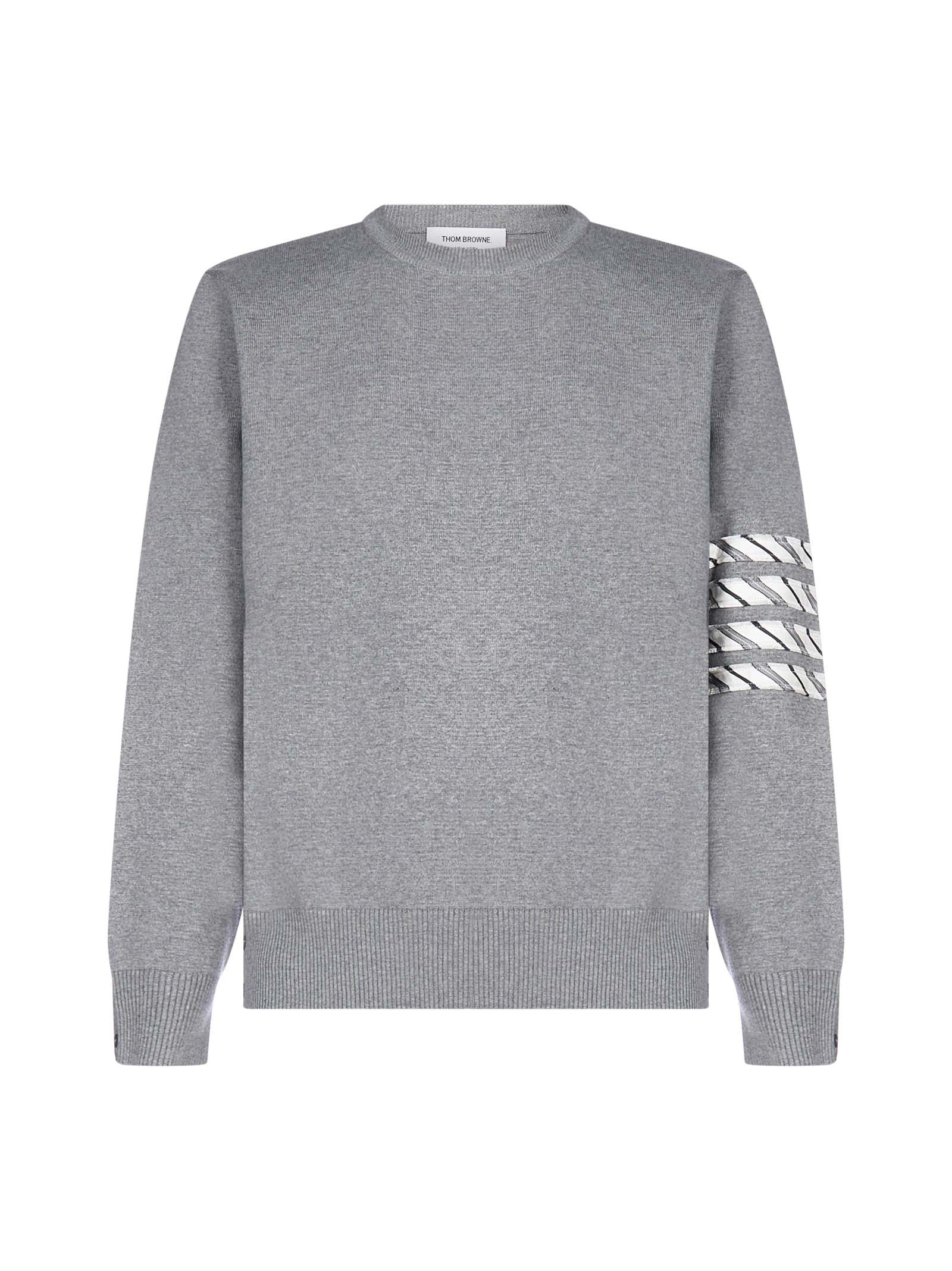 Thom Browne Merino Wool Crewneck Sweater, Light Gray In Med Grey | ModeSens