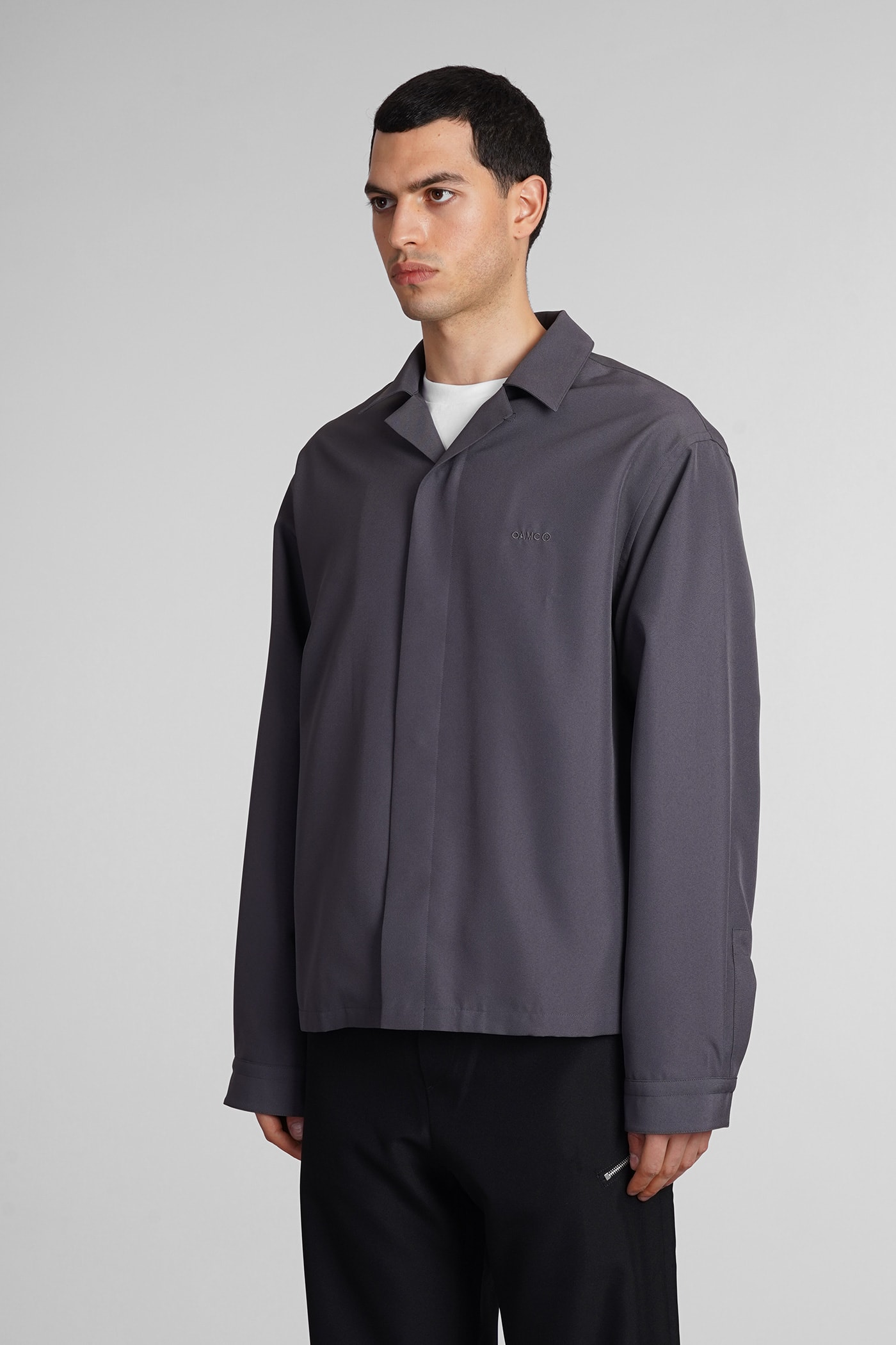 Shop Oamc System Shirt Casual Jacket In Grey Cotton