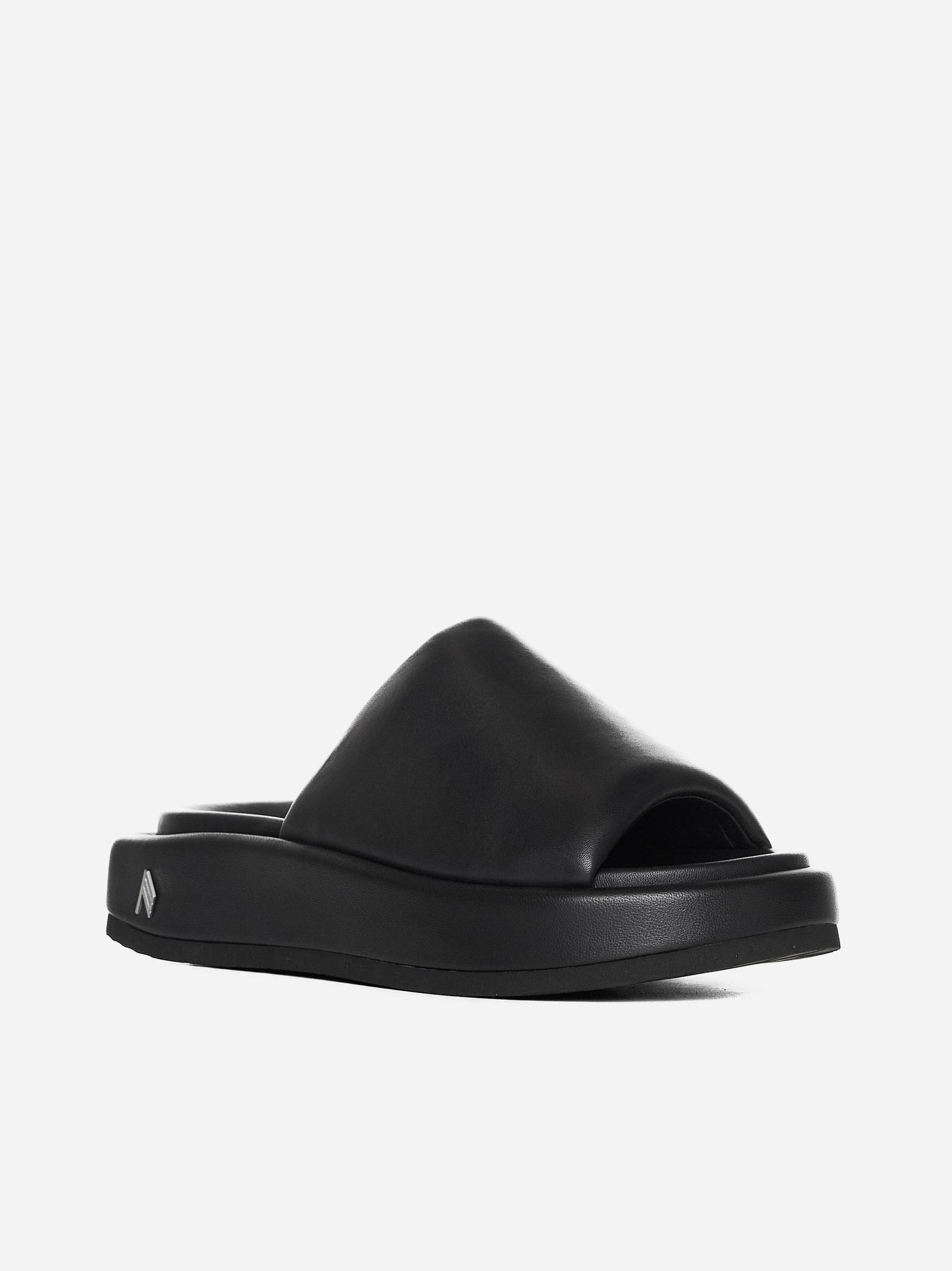 Shop Attico Mia Leather Flatform Sandals In Black