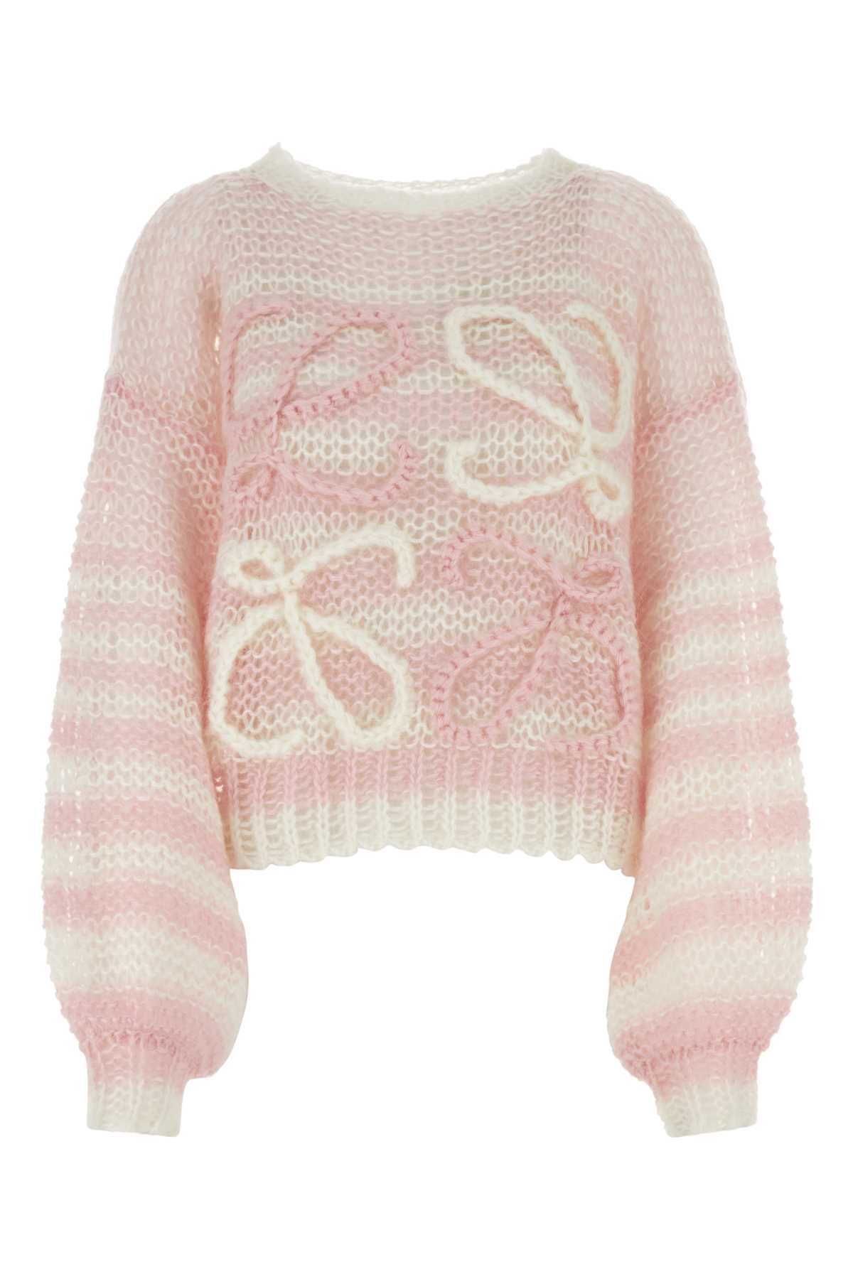 Loewe Embroidered Mohair Blend Sweater In Whitepink