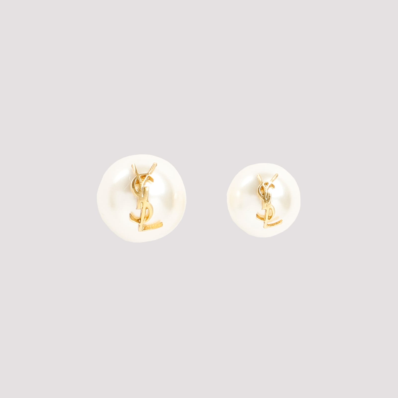 Saint Laurent Pearl Earrings With Monogram In Gold