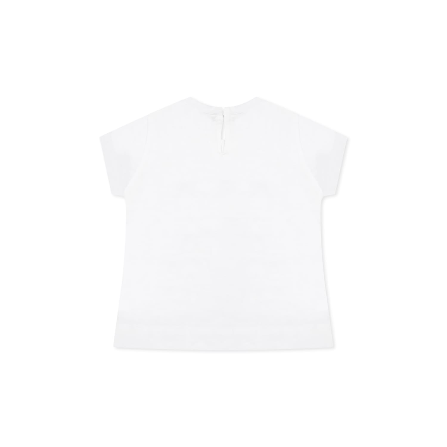 Monnalisa White T-shirt For Baby Girl With Rose Print In White