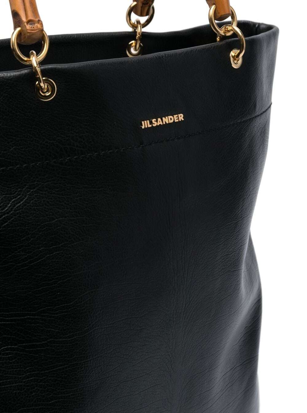 Shop Jil Sander Black Tote Bag With Bamboo Handles In Leather Woman