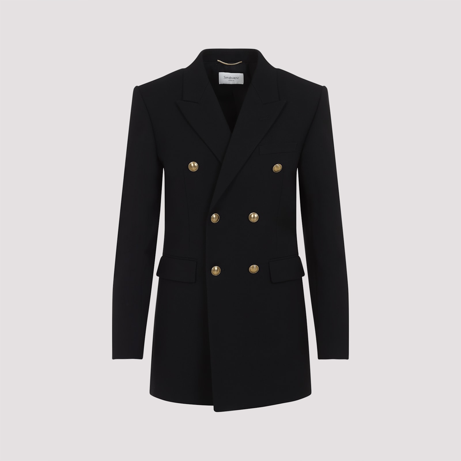 Saint Laurent Double-breasted Wool Jacket Notched Lapels In Noir