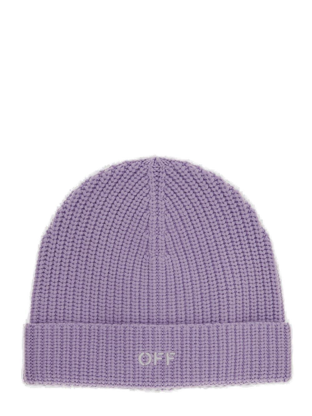 Shop Off-white Off-stamp Logo Embroidered Beanie In Lilac White