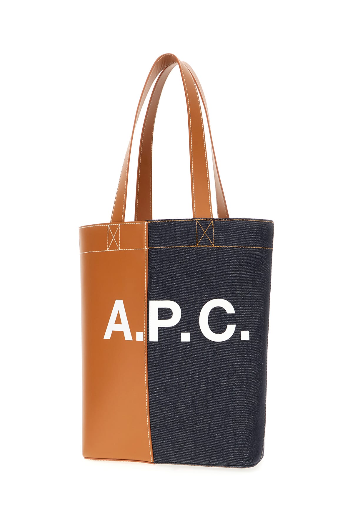 Shop Apc Multicolor Denim And Fabric Axel Shoulder Bag In Caramel