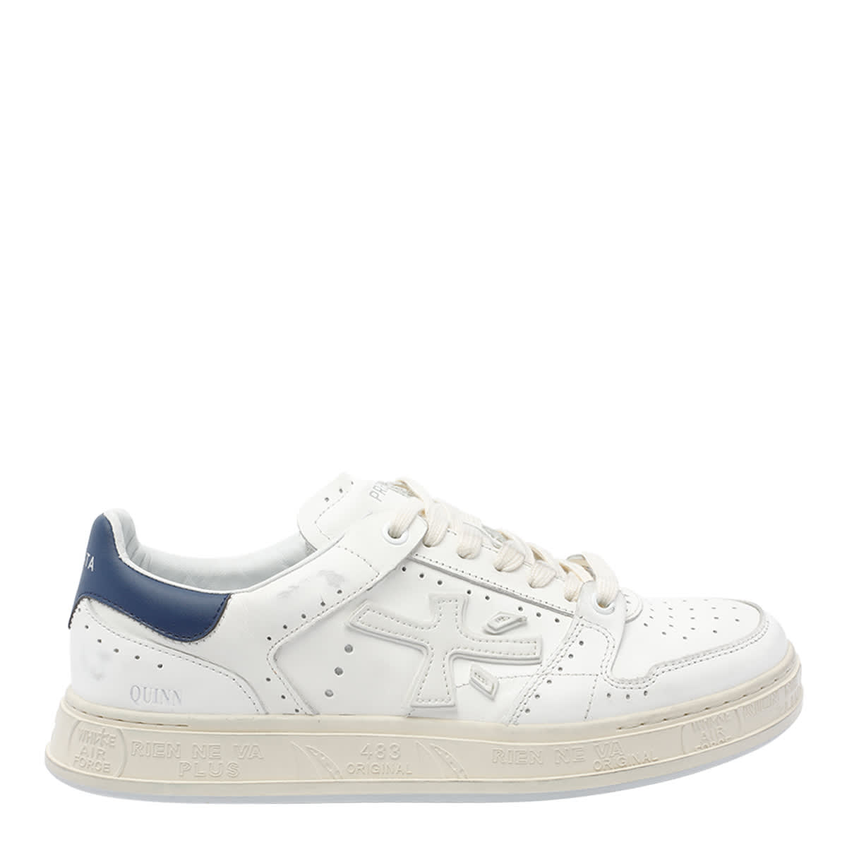 Premiata Low Top Leather Sneakers With Contrast Heel Tab In White
