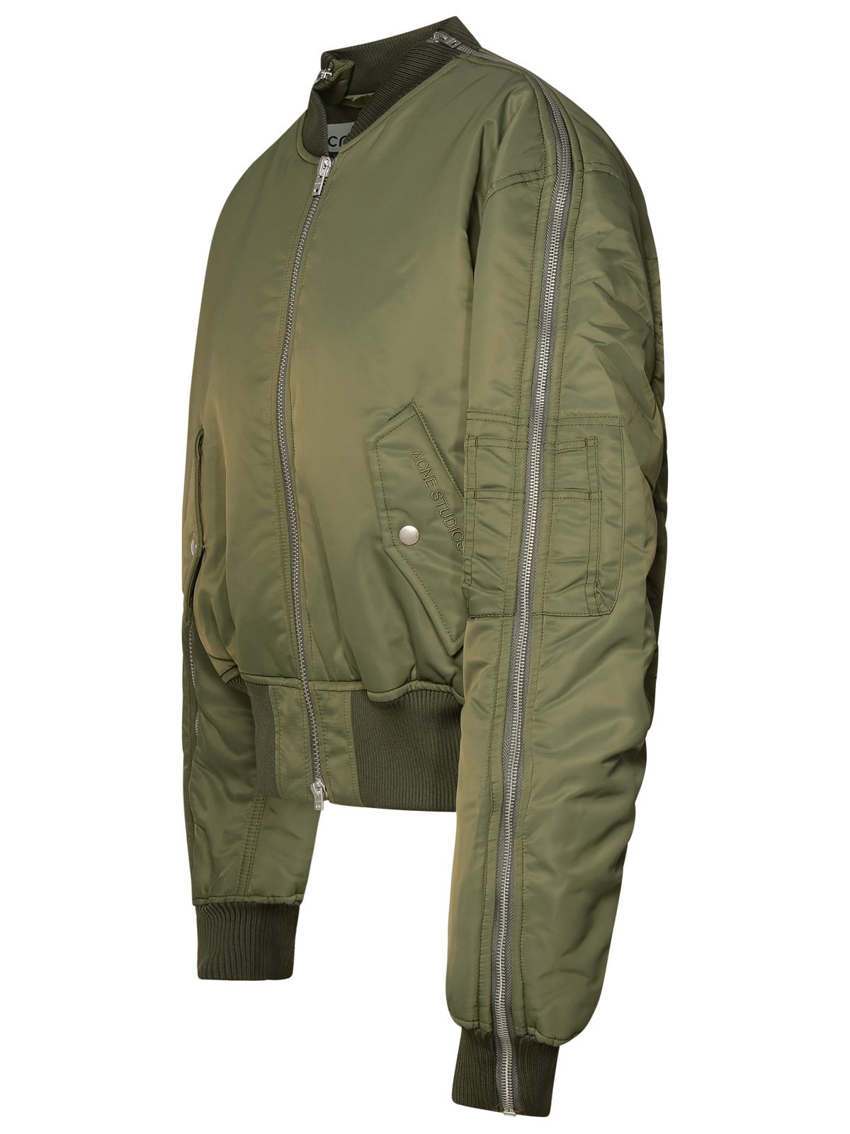 Shop Acne Studios Bomber Jacket In Green Nylon
