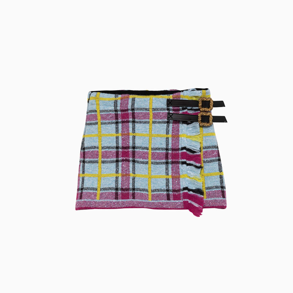 Cormio Tracy Checked Mini Wrap Skirt In Azzurro