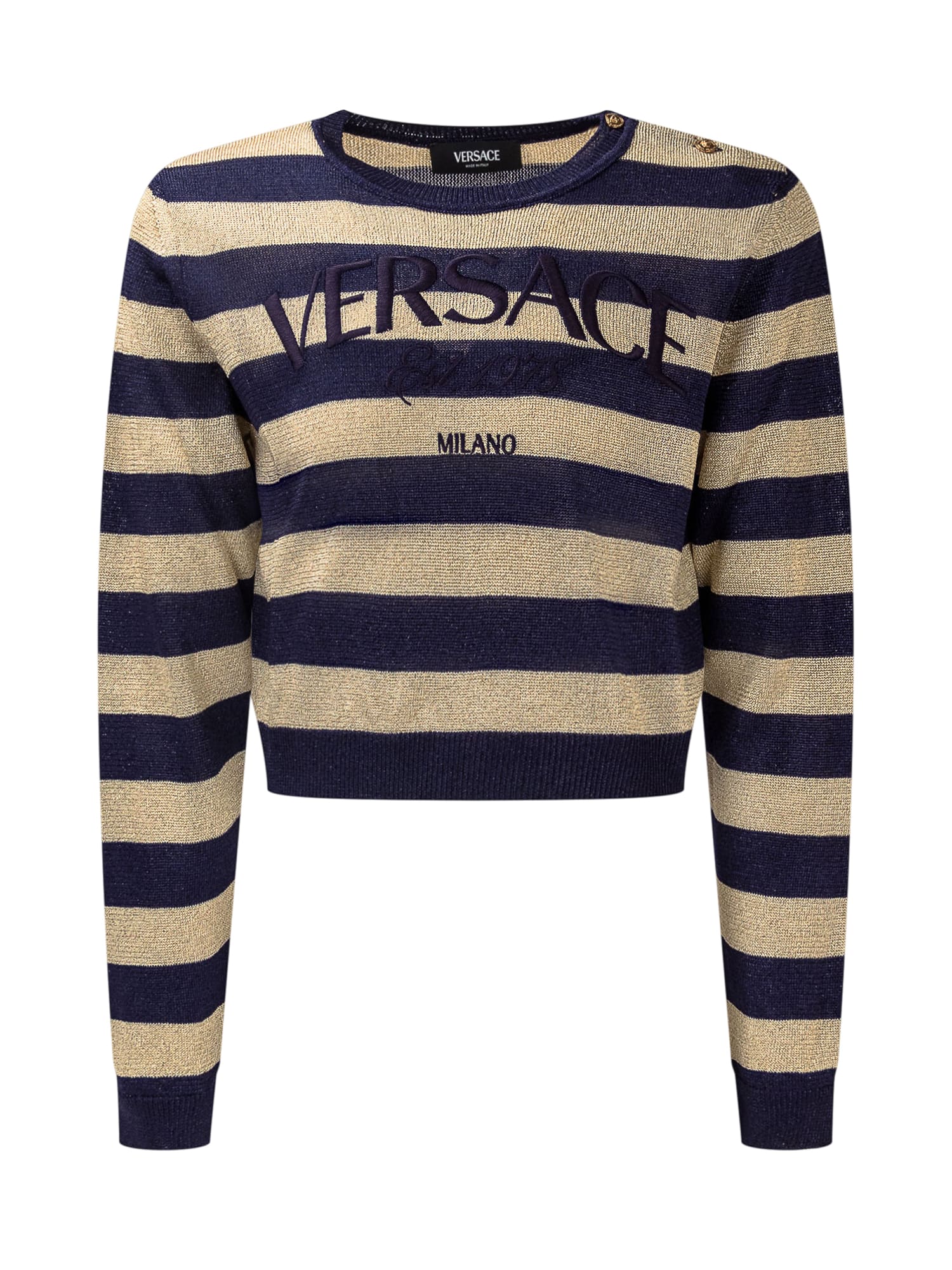 Shop Young Versace Nautical Stripe Shirt In Navy-oro