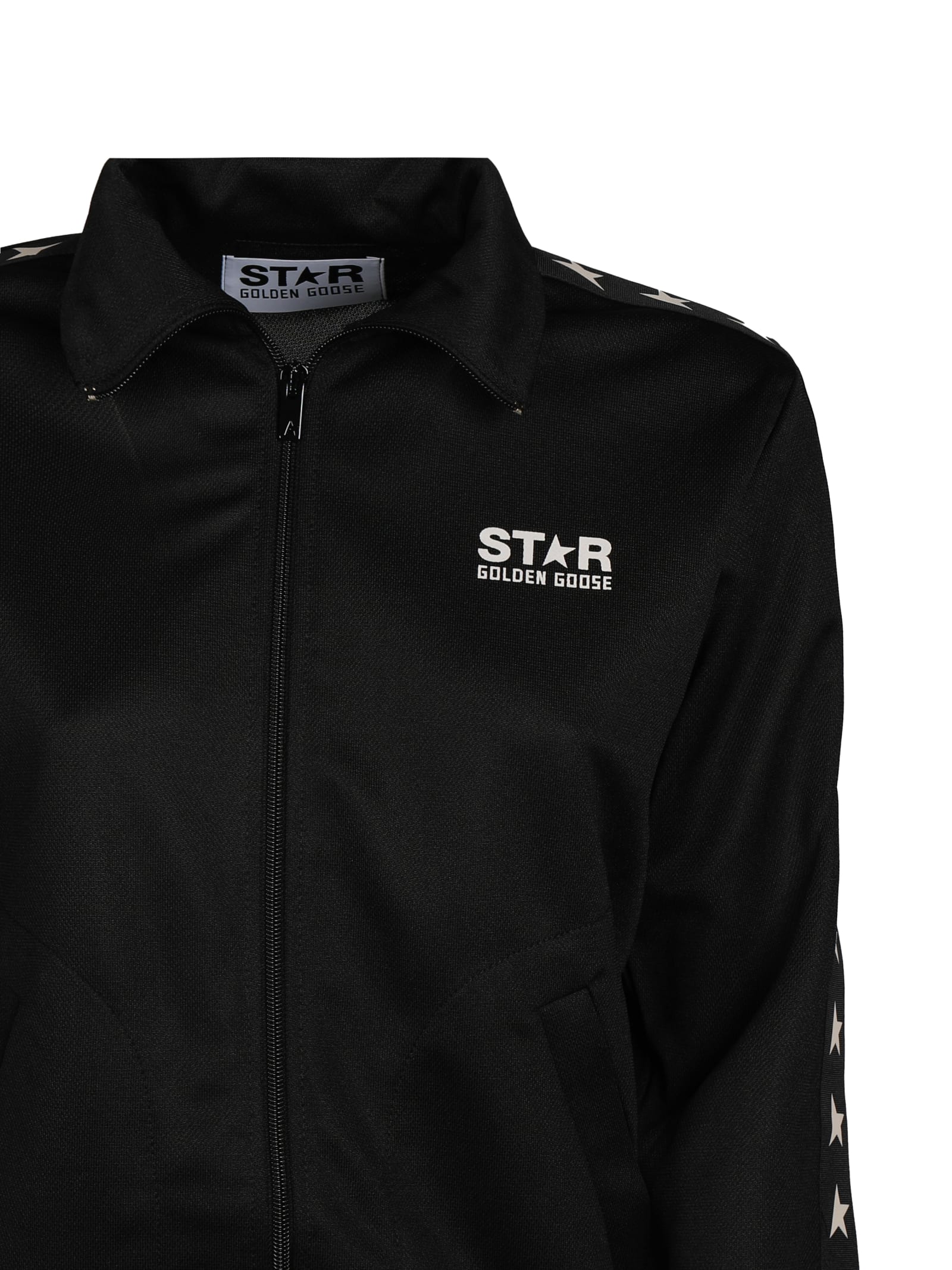 Golden Goose Deluxe Brand High-collar Sweatshirt With Star Detailing And Zipper In Black/white