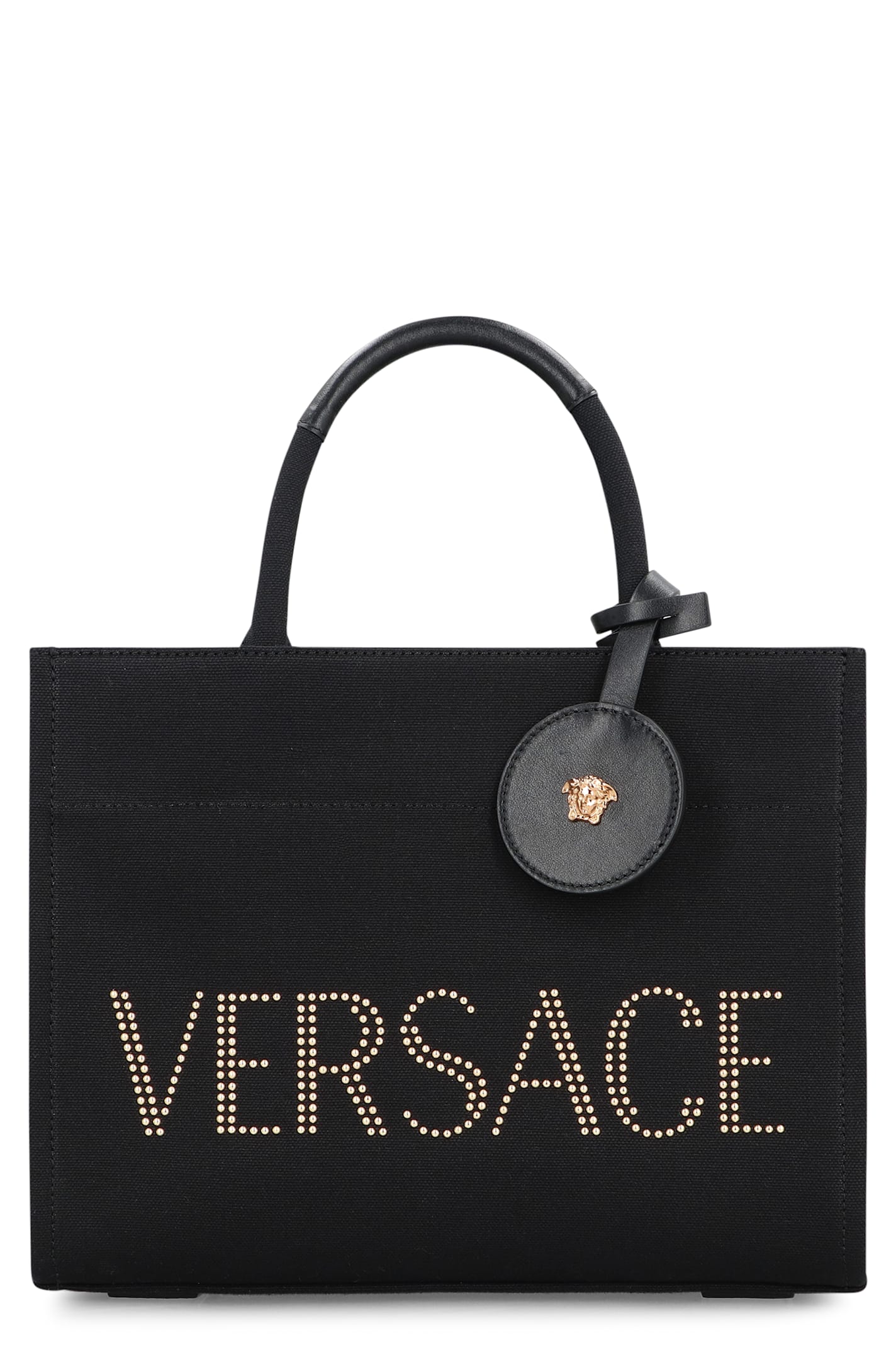 Versace Small Canvas Tote Bag In Black