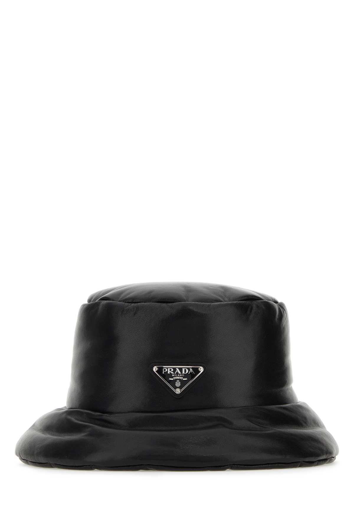Shop Prada Black Nappa Leather Padded Hat In Nero