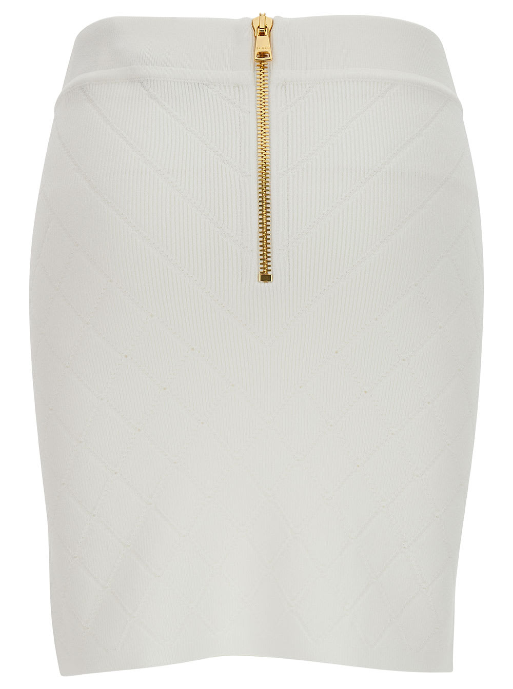 Shop Balmain Hw 6 Btn Knit Short Skirt In White