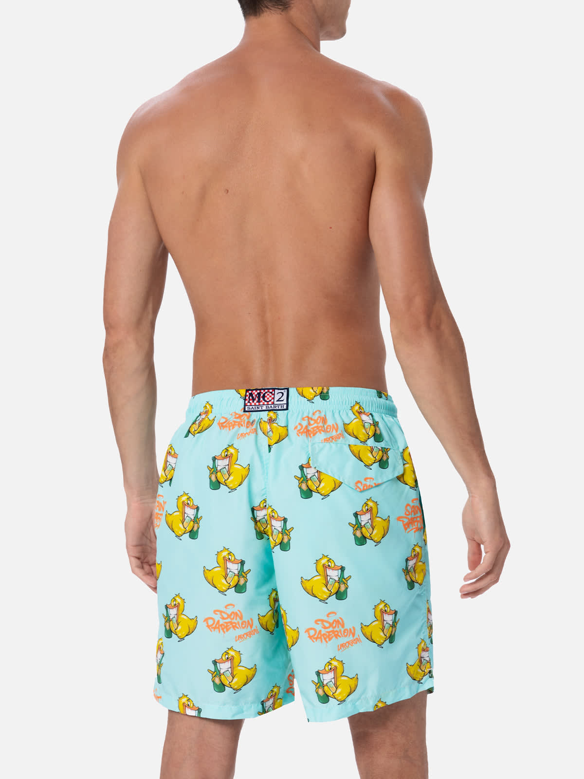 Shop Mc2 Saint Barth Man Lightweight Fabric Swim-shorts Lighting With Cryptopuppets Print Cryptopuppets Special Edition In Green