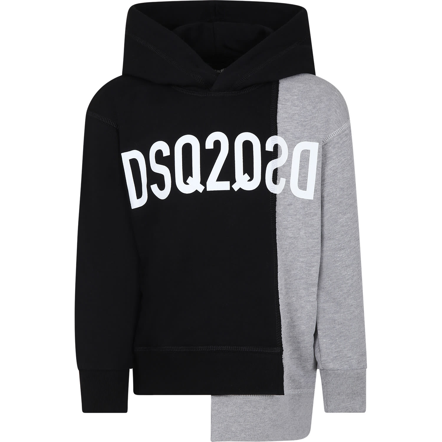 Dsquared2 Black Asymmetric Sweat-shirt For Kids With Logo In Multicolor