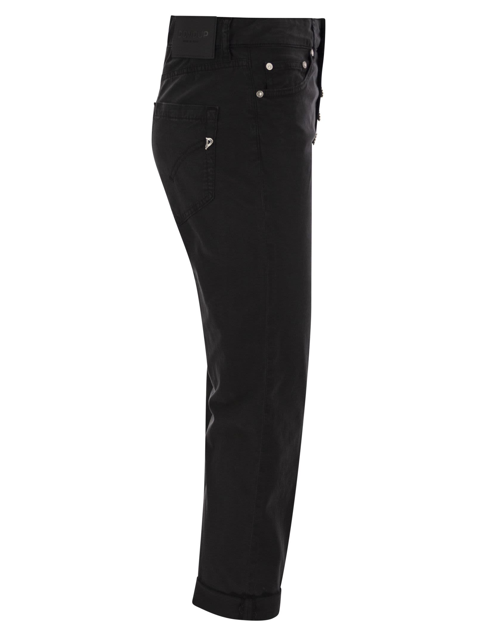 Dondup Fitted High-waist Cropped Trousers With Decorative Buttons In Black
