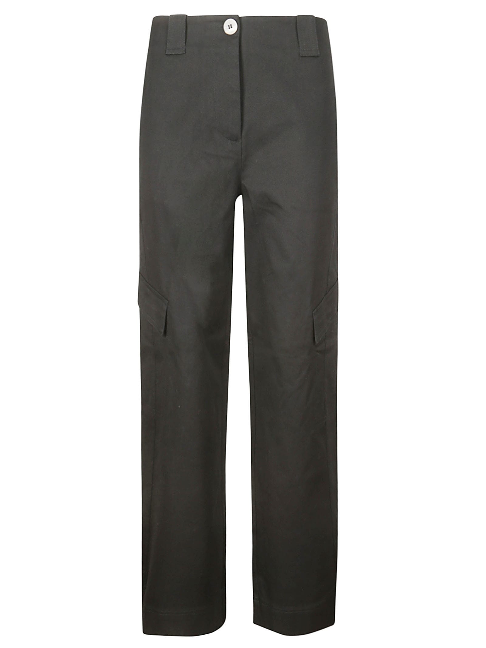 Shop Ganni Herringbone Canvas Mid Waist Pants In Black