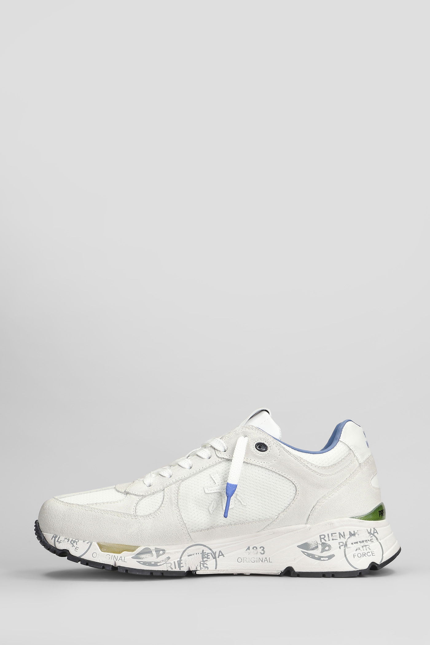 Premiata Mase Sneakers In White Suede And Fabric In White