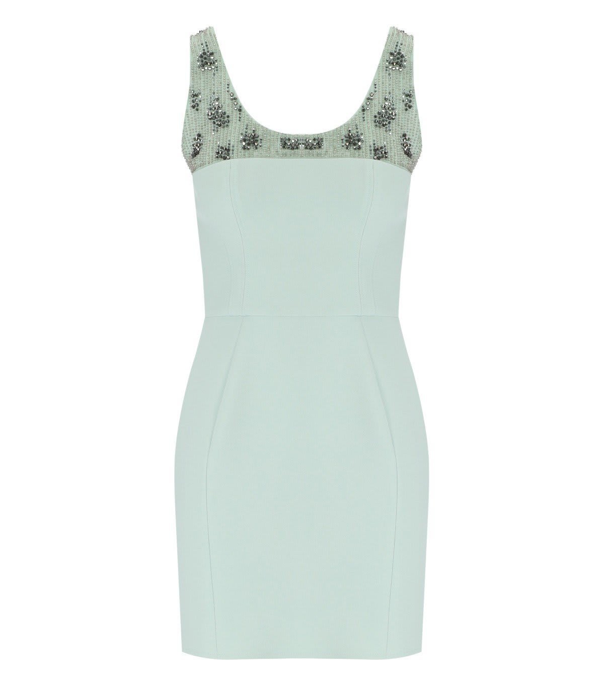 Shop Elisabetta Franchi Embellished Sleeveless Mini Dress In Verde/acqua