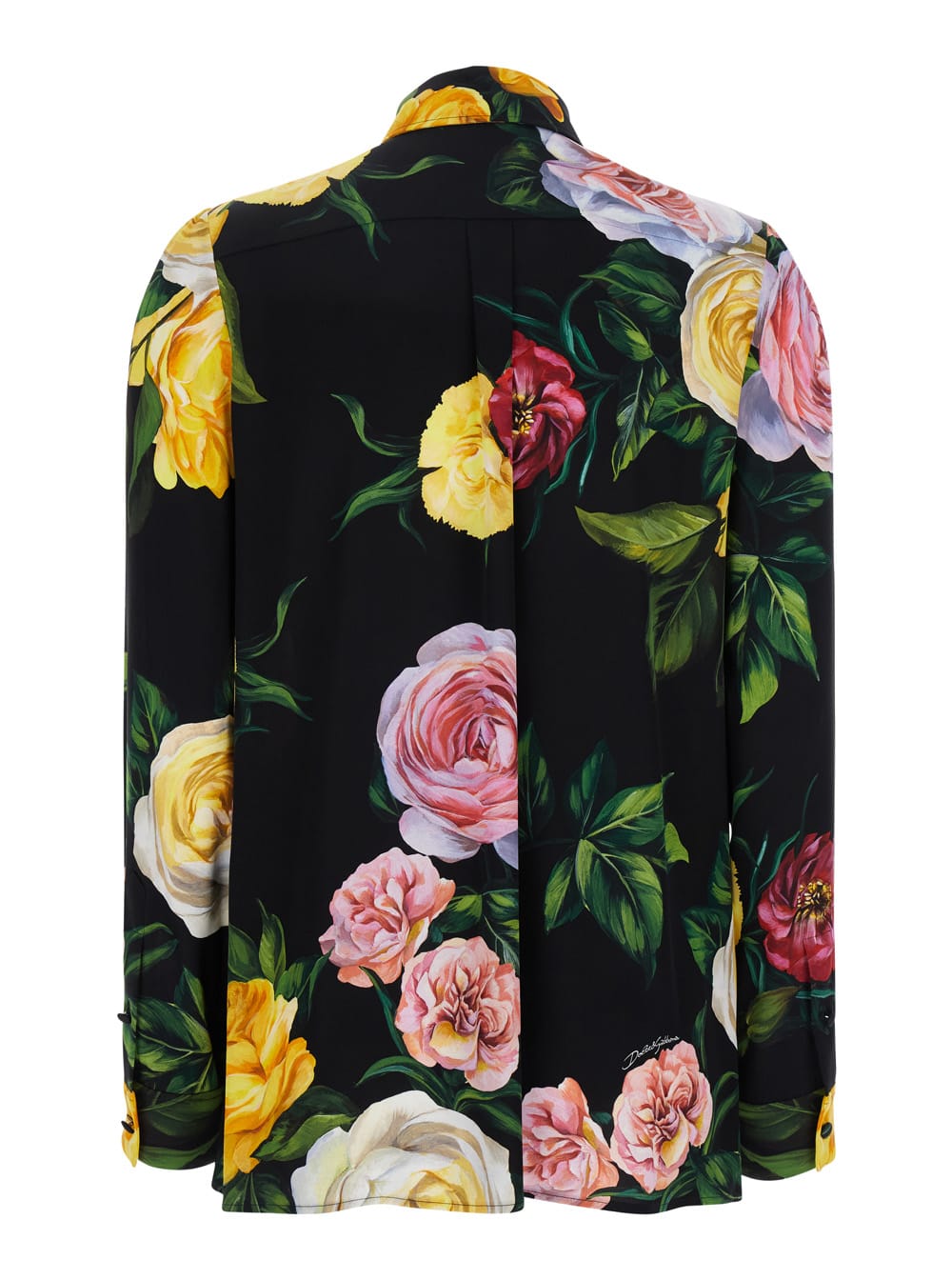 Dolce & Gabbana Multicolor Shirt With Oversize Pointed Collar And All-over Floral Motif In Silk Stretch Woman In Multicolor