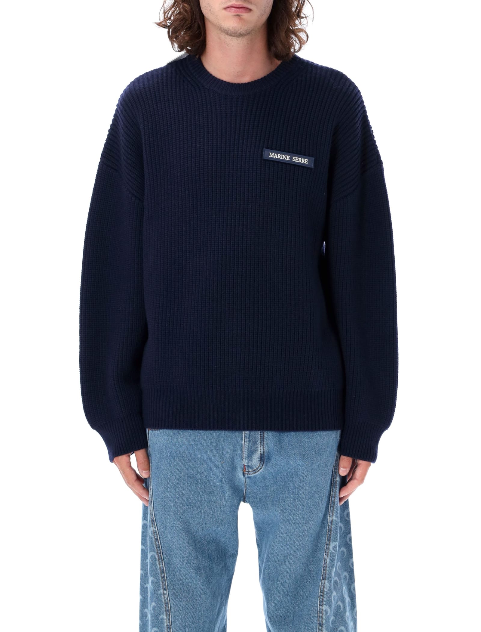 Marine Serre Jersey With Logo In Navy