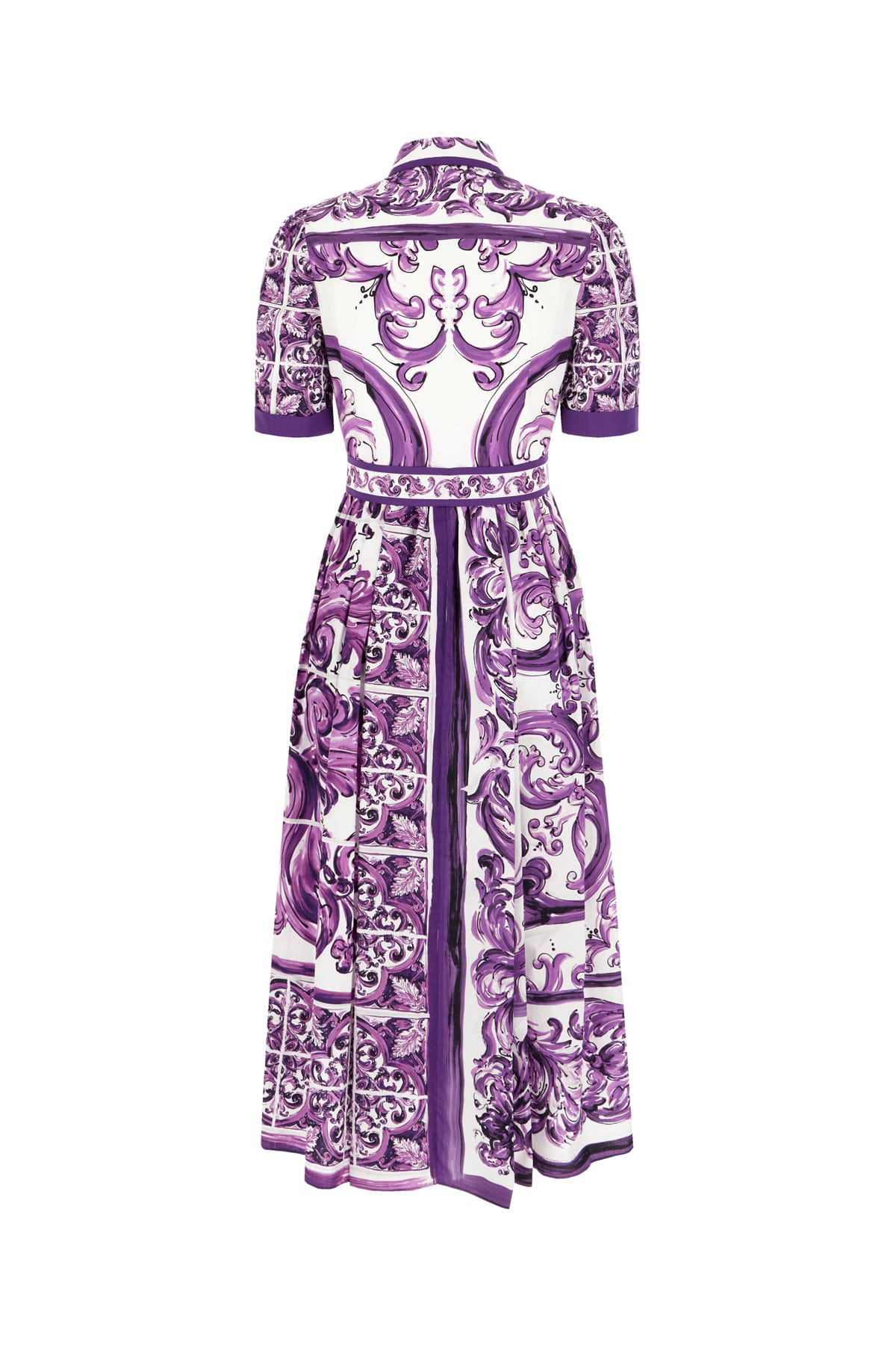 Dolce & Gabbana Maiolica Print Cotton Shirtdress In Purple