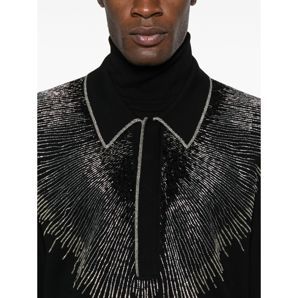Amiri Embellished-collar Polo Shirt In Black
