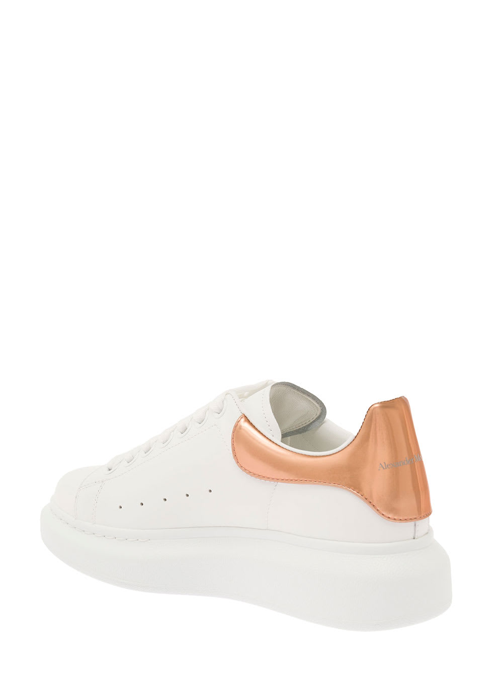 Shop Alexander Mcqueen White Oversized Sneakers With Rose Gold Vinyl Patch In Leather Woman