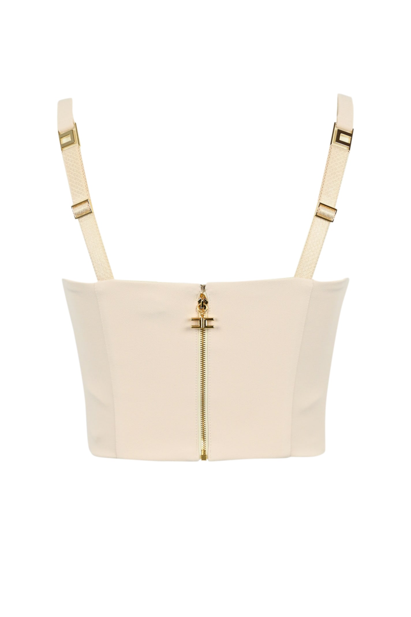 Shop Elisabetta Franchi Crepe Bustier Top With Logo Plaque In White