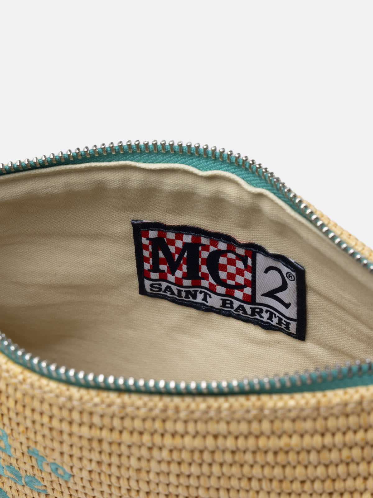 Mc2 Saint Barth Parisienne Straw Pouch Bag With Capri Embroidery In Green