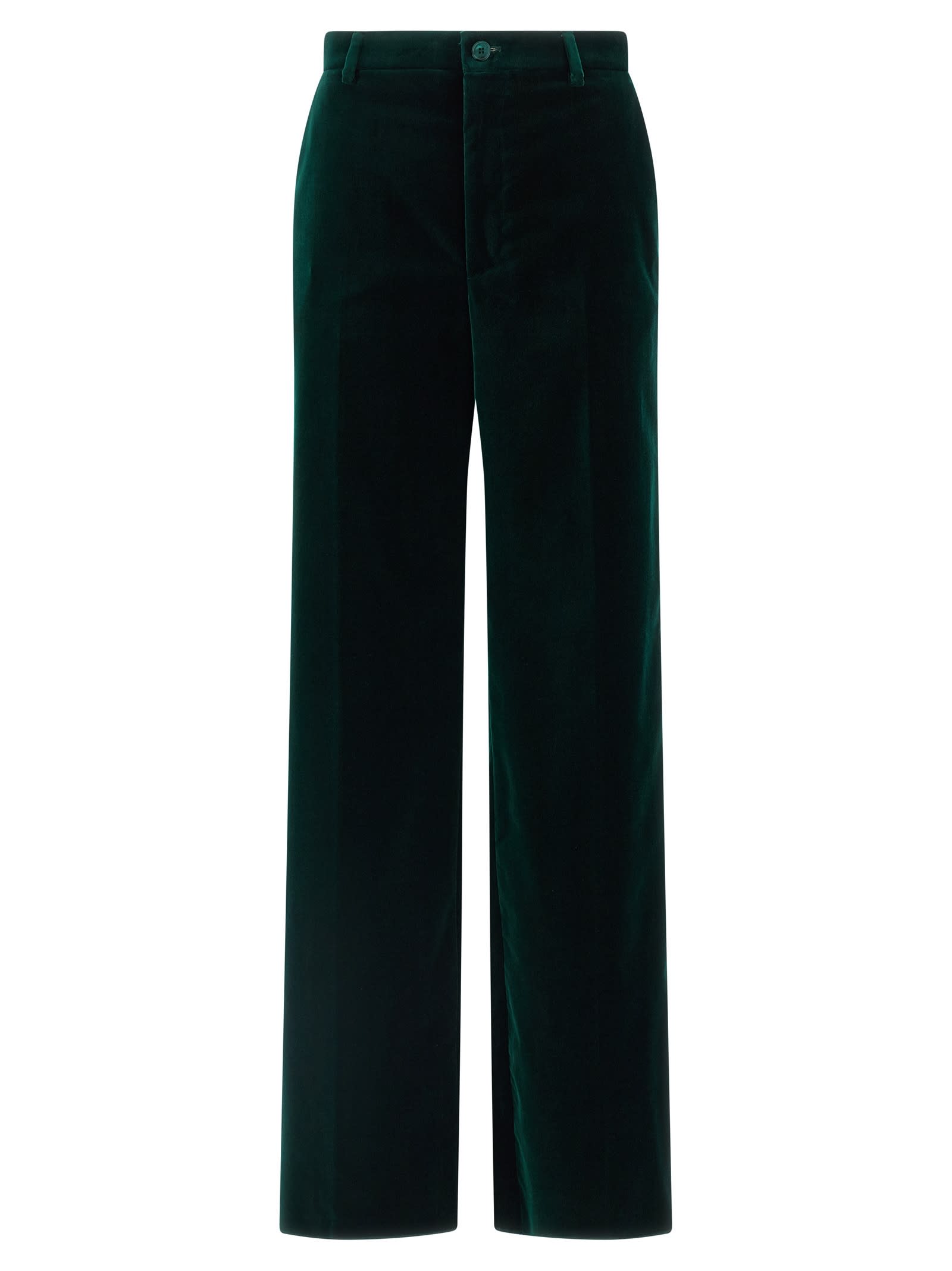 Gucci Tailored Velvet Trousers Featuring Belt Loops In Green