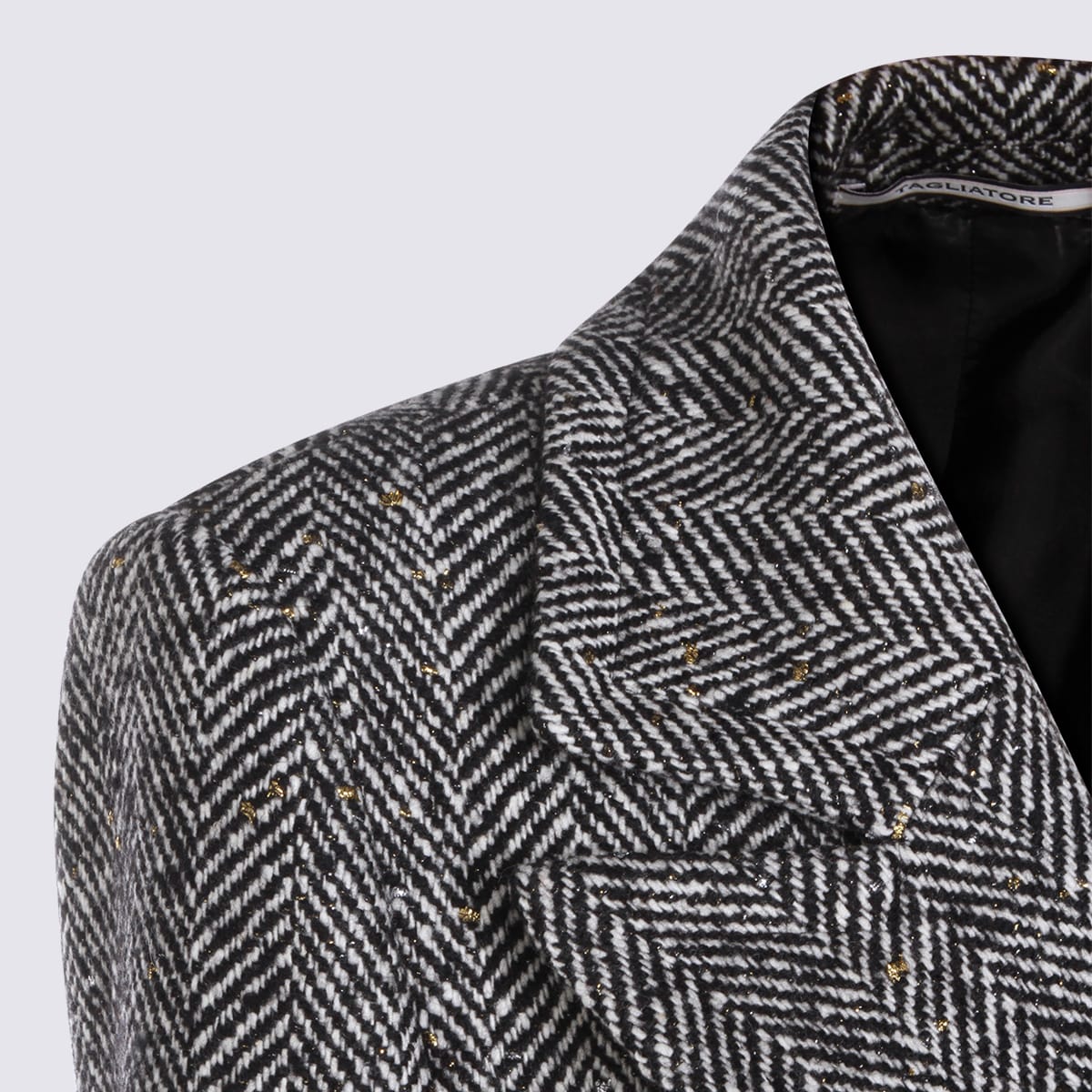 Tagliatore Long Herringbone Coat Belted Waist In Gray