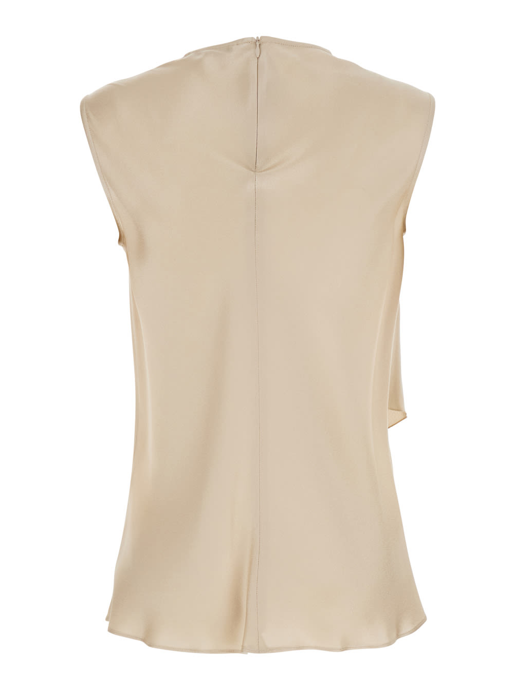 ANTONELLI VITERBO BEIGE CREWNECK TOP WITH FRONT ASYMMETRIC RUFFLE IN SATIN WOMAN