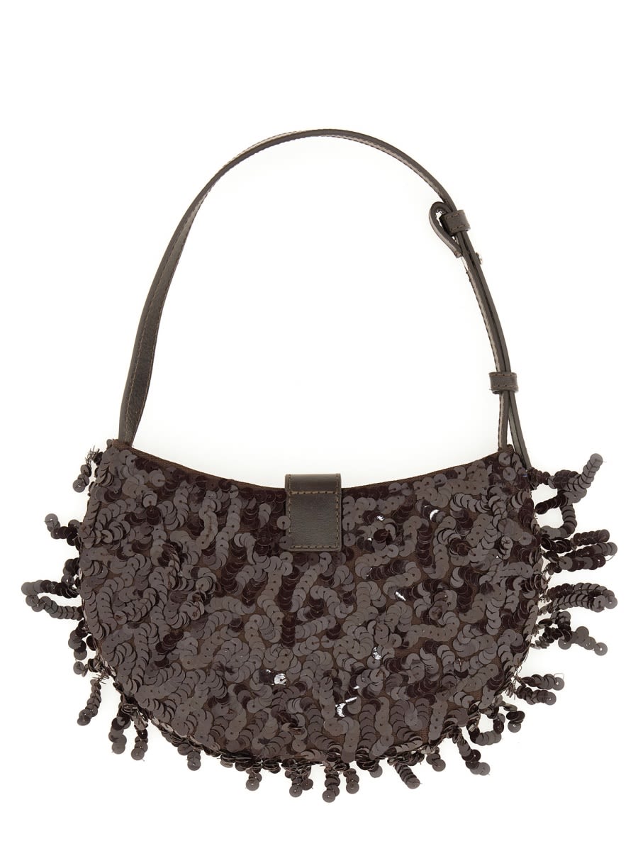 Staud Chic Sequin Shoulder Bag With Adjustable Strap In Metallic
