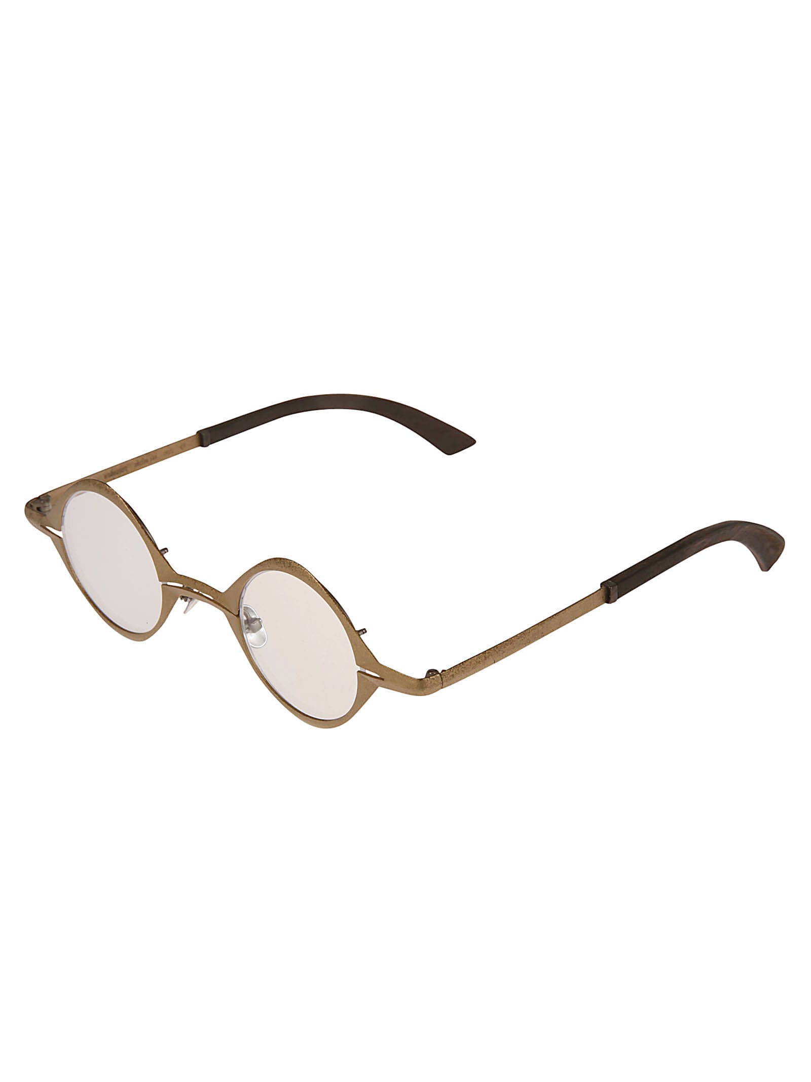 Shop Rigards Leather Detail Round Glasses In Gold