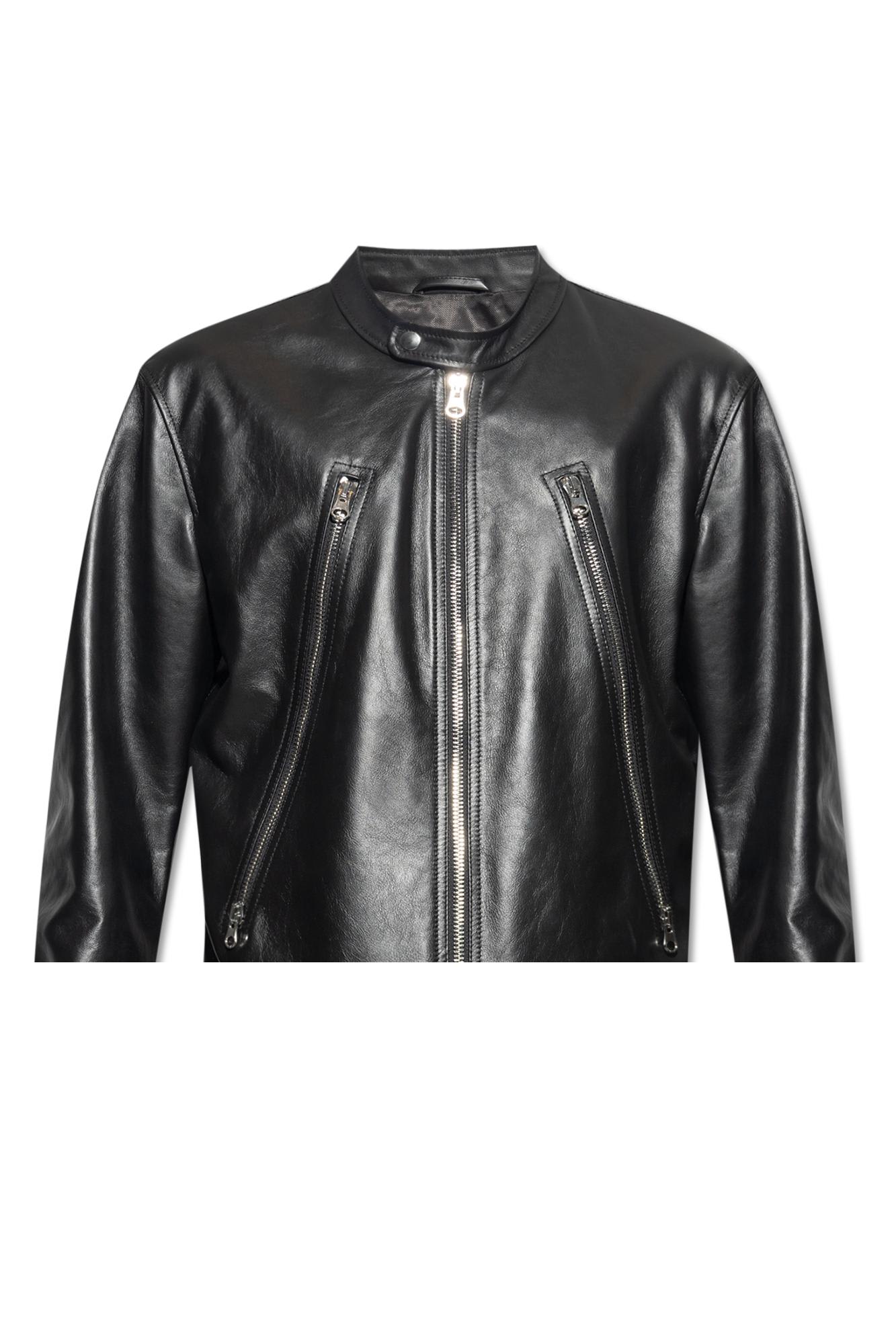 Mm6 Maison Margiela Black Zipped Leather Jacket | ModeSens