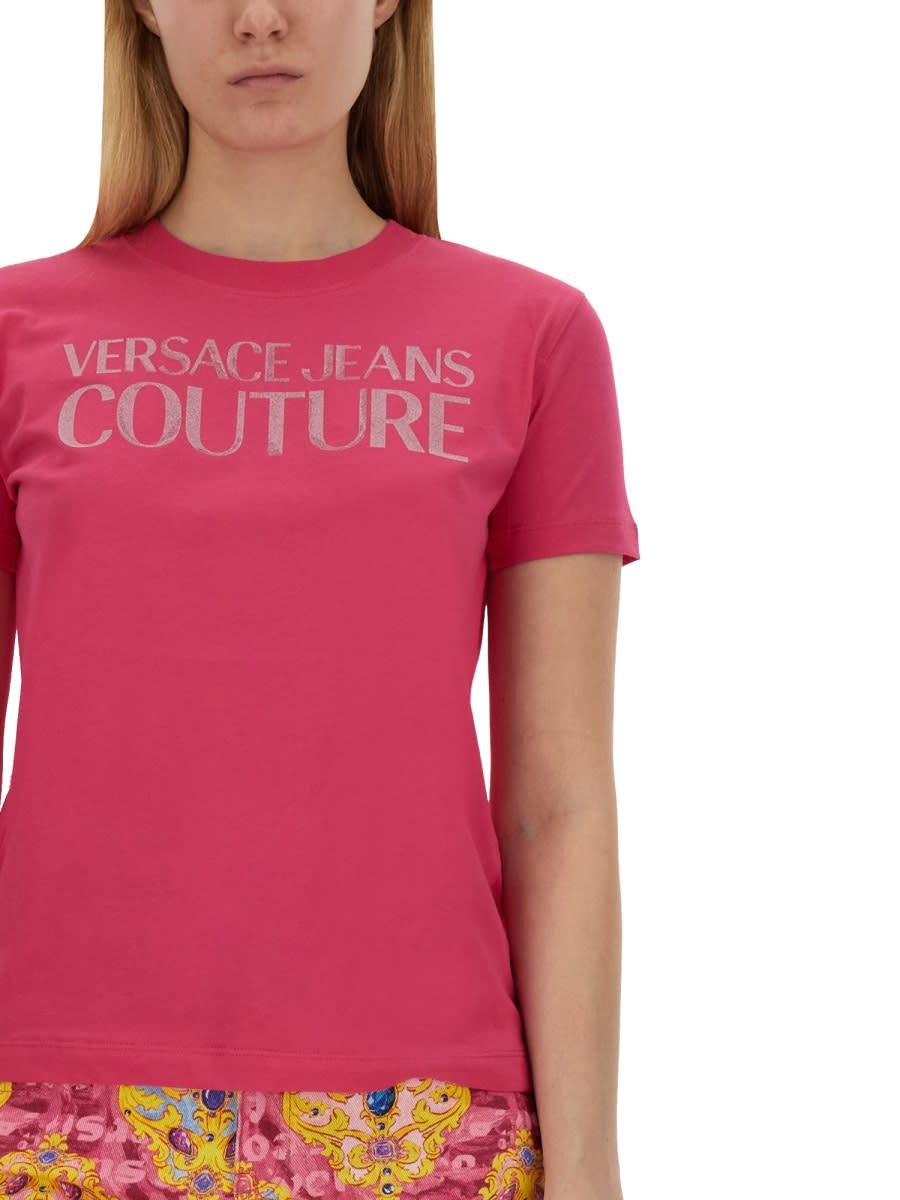 Shop Versace Jeans Couture T-shirt With Logo In Fuchsia