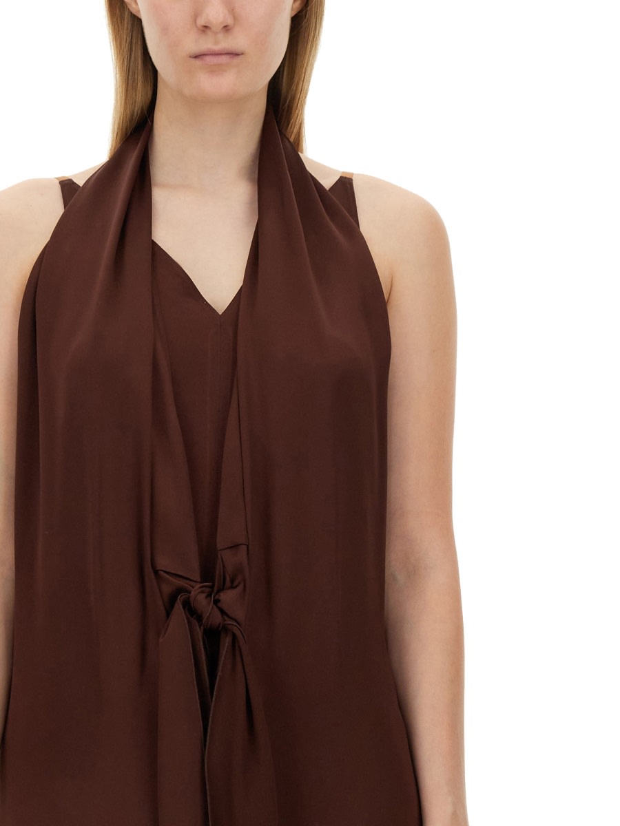 Shop Alysi Silk Crepe Dress In Brown