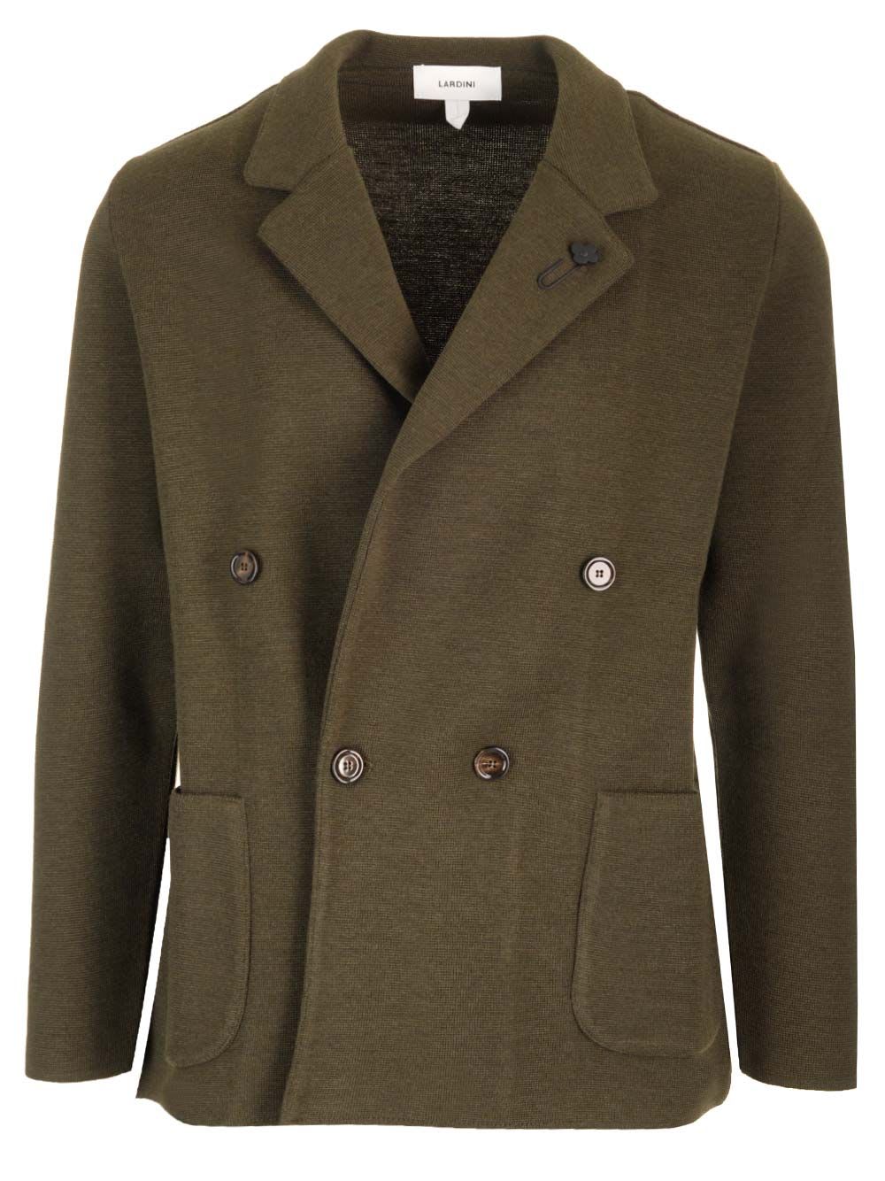 Shop Lardini Double Breasted Knitted Jacket In Green