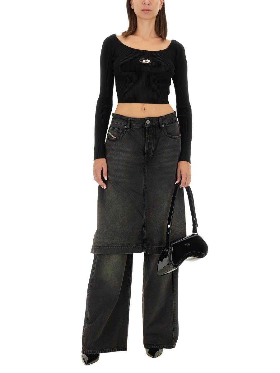 Shop Diesel D-syren-s Layered Denim Jeans In Black