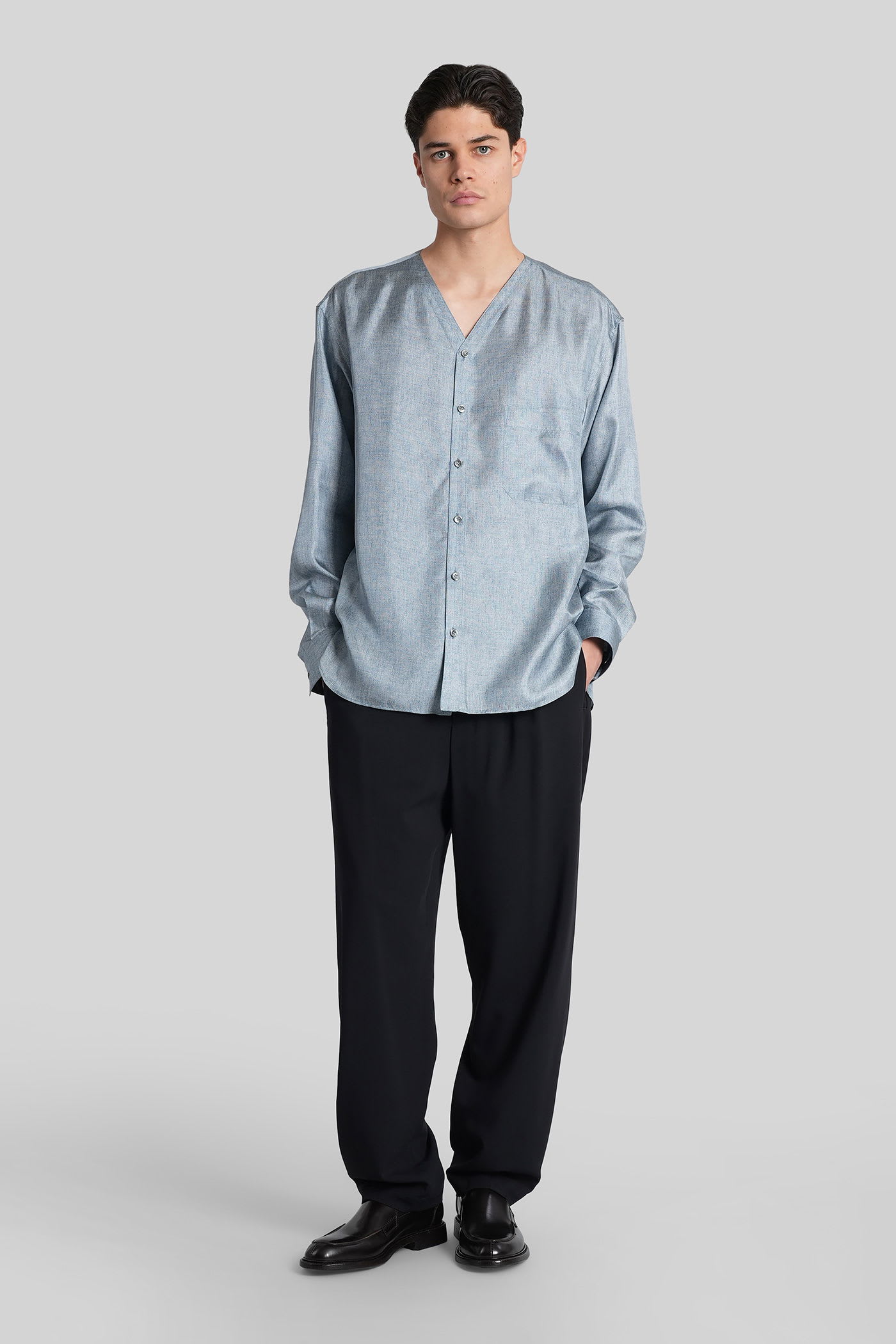 Giorgio Armani Shirt In Blue Silk In Blue