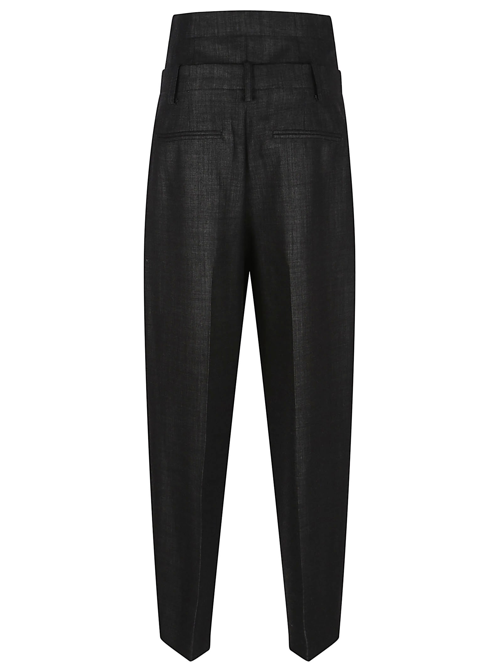 Victoria Beckham Double Waistband Pleated Wool Blend Pants In Black Ivory