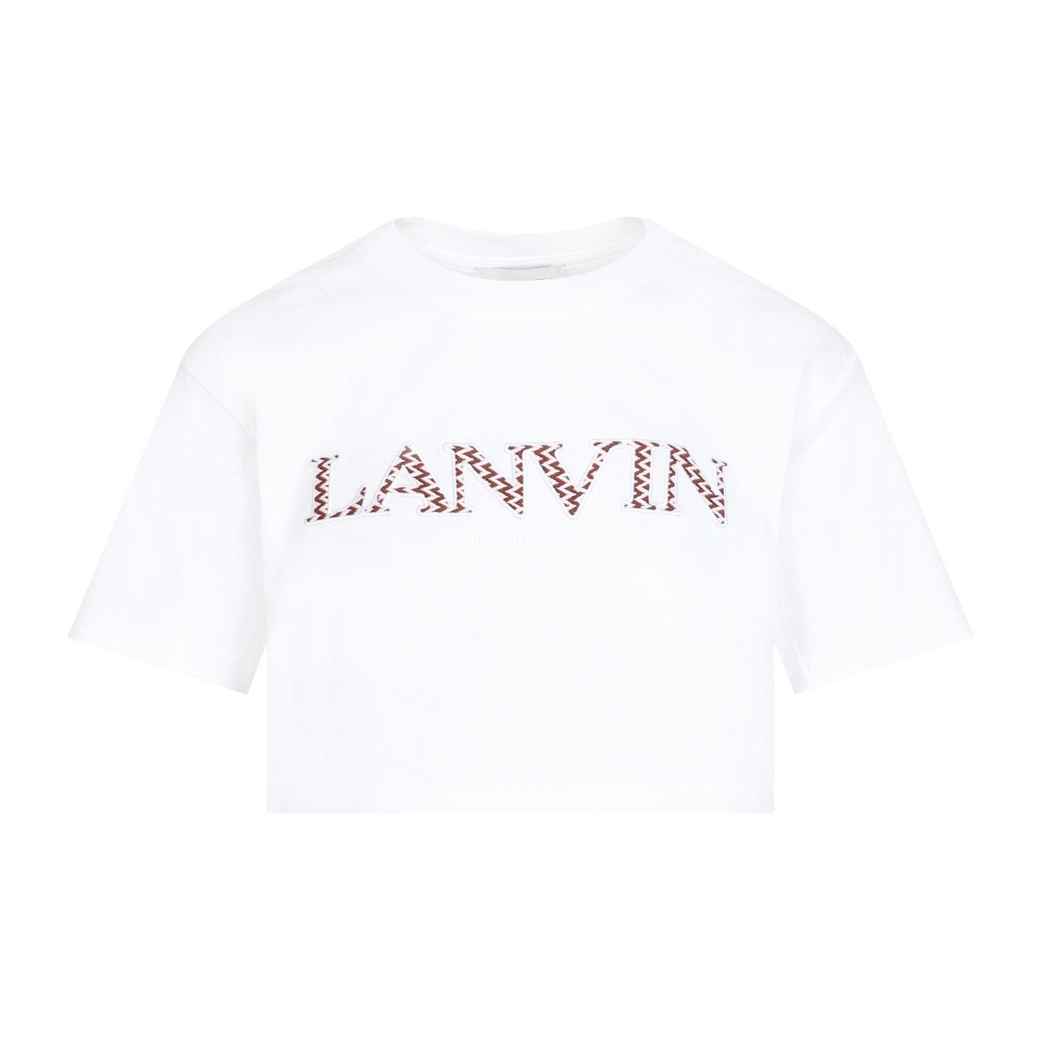 Shop Lanvin Logo Embroidered Cropped T-shirt In White